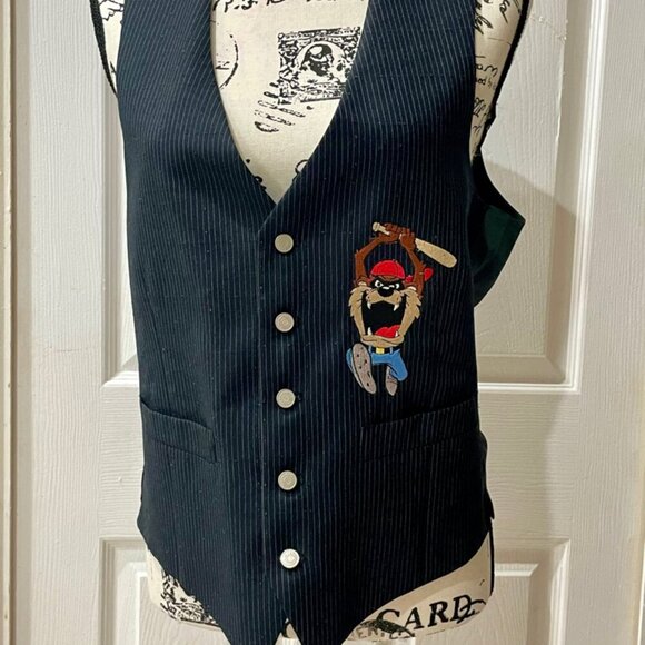 VINTAGE 1992 LOONEY TUNES TAZMANIA DEVIL 100%COTTON BLAZER VEST Sz S Cartoons - Picture 16 of 16